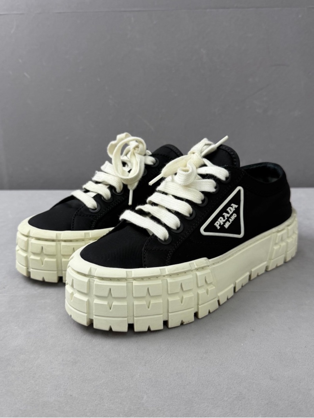 Authentic Prada Black & Off-White Platform Sneakers